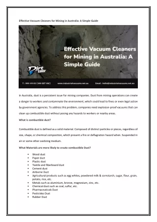 Effective Vacuum Cleaners for Mining in Australia: A Simple Guide