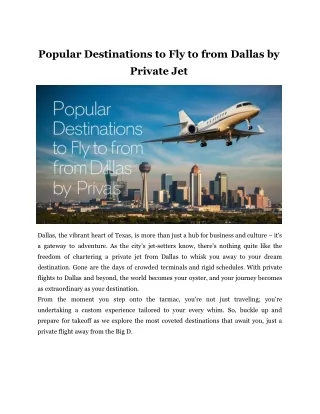 Popular Destinations to Fly to from Dallas by Private Jet