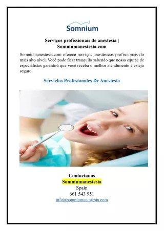 Serviços profissionais de anestesia | Somniumanestesia.com