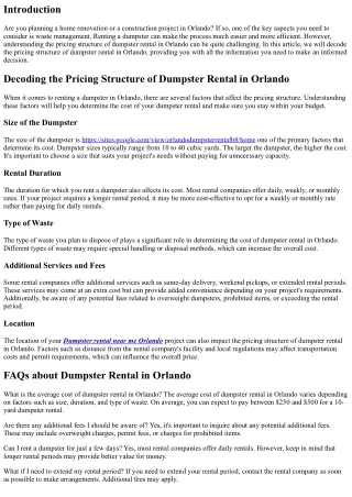 Decoding the Pricing Structure of Dumpster Rental in Orlando