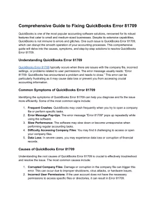Comprehensive Guide to Fixing QuickBooks Error 81709