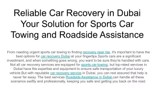 Reliable Car Recovery in Dubai Your Solution for Sports Car Towing and Roadside Assistance