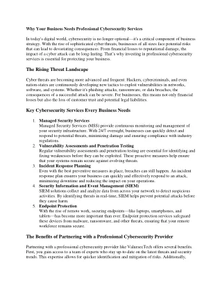 Why Your Business Needs Professional Cybersecurity Services