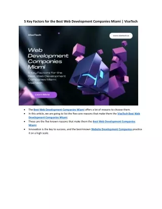 5 Key Factors for the Best Web Development Companies Miami