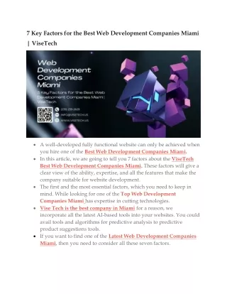 7 Key Factors for the Best Web Development Companies Miami