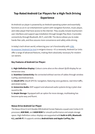 Top-Rated Android Car Players for a High-Tech Driving Experience