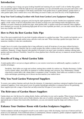 Maintain Your Lawn Looking Great with Devices from Garden Lawn Equipment Vendors