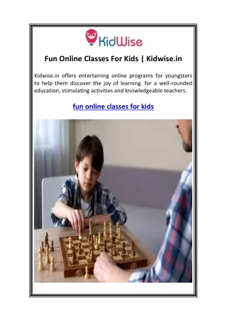 Fun Online Classes For Kids  Kidwise.in