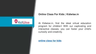 Online Class For Kids  Kidwise.in