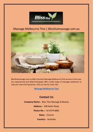 Massage Melbourne Thai | Blissthaimassage.com.au