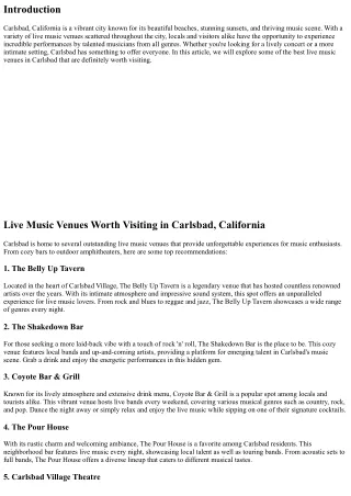 Live Music Venues Worth Visiting in Carlsbad, California