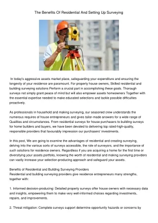 TheBenefitsOfResidentialAndSettingUpSurveying