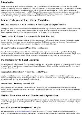 Non-Surgical Treatment method Options for Interior Organ Ailments