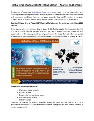 Drug of Abuse (DOA) Testing Market - VynzResearch