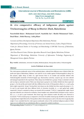 In vivo comparative efficacy of indigenous plants against Trichostrongylus