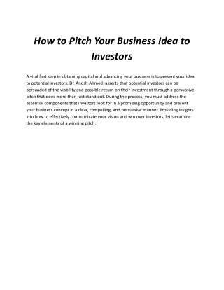 Master the Art of Pitching Your Business Idea to Investors