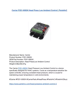 Carrier P251-0083H Head Press Low Ambient Control _ PartsHnC