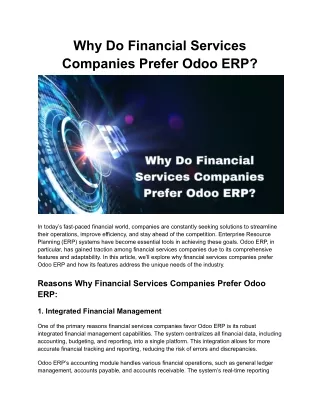 Why Do Financial Services Companies Prefer Odoo ERP