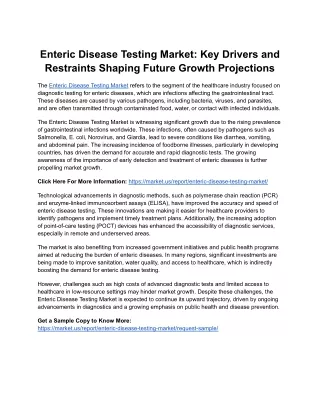 Enteric Disease Testing Market Forecast 2024-2033: How the Rise in Infectious Di