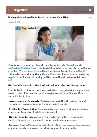 Finding a Mental Health Professional in New York, USA