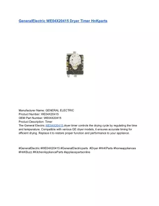 GeneralElectric WE04X20415 Dryer Timer HnKparts
