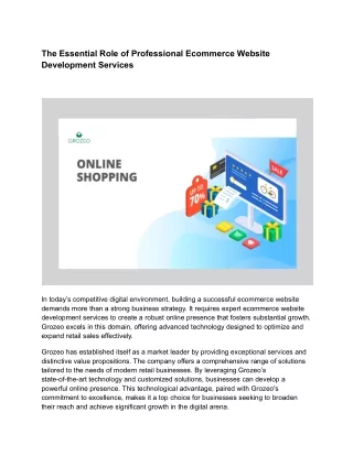 The Essential Role of Professional Ecommerce Website Development Services