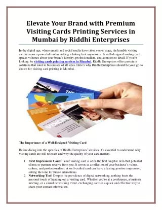 High-Quality Visiting Cards Printing Services in Mumbai