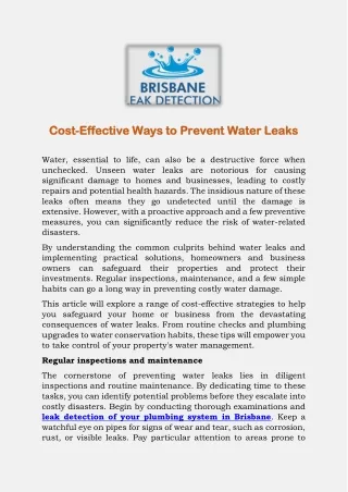 Cost-Effective Ways to Prevent Water Leaks