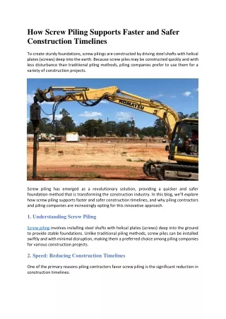 How Screw Piling Supports Faster and Safer Construction Timelines