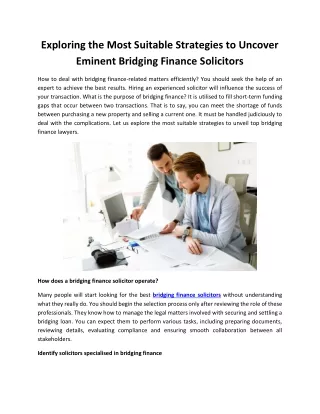 Exploring the Most Suitable Strategies to Uncover Eminent Bridging Finance Solicitors