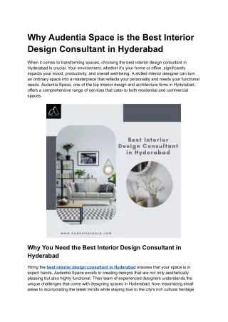 Why Audentia Space is the Best Interior Design Consultant in Hyderabad