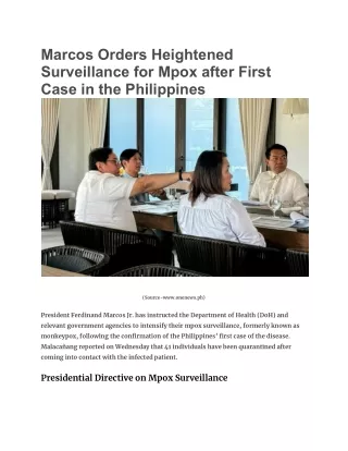 Marcos Orders Heightened Surveillance for Mpox after First Case in the Philippines