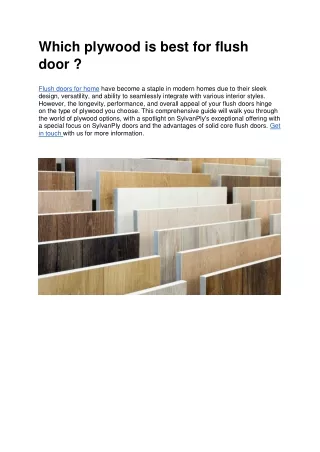 Which plywood is best for flush door