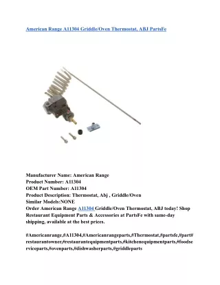 American Range A11304 Griddle_Oven Thermostat, ABJ PartsFe