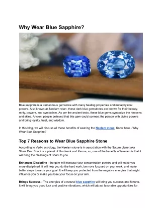 Why Wear Blue Sapphire