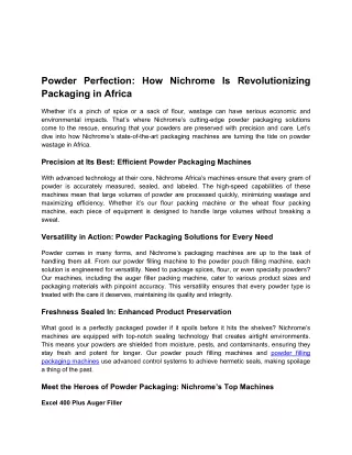 Powder Perfection: How Nichrome Is Revolutionizing Packaging in Africa