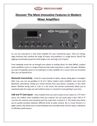 Pure Resonance Audio - Discover The Most Innovative Features in Modern Mixer Amplifiers