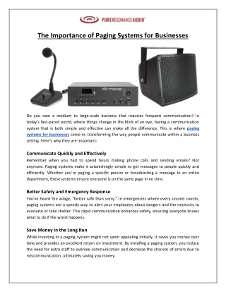 Pure Resonance Audio - The Importance of Paging Systems for Businesses