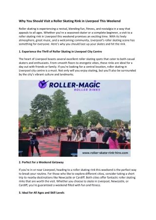 Why You Should Visit a Roller Skating Rink in Liverpool This Weekend
