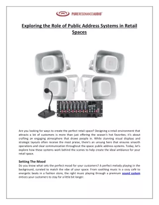 Pure Resonance Audio - Exploring the Role of Public Address Systems in Retail Spaces