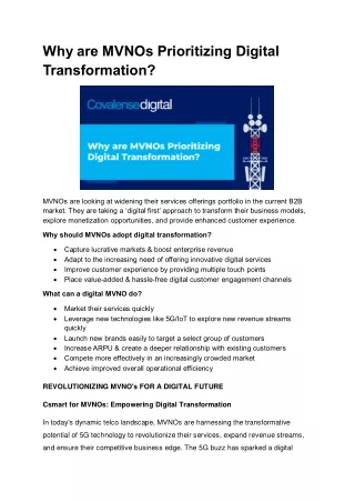 Why are MVNOs Prioritizing Digital Transformation