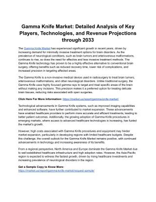 Gamma Knife Market Outlook 2024-2033: Advances in Precision Radiosurgery and Gro