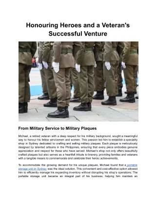 Honouring Heroes and a Veteran's Successful Venture