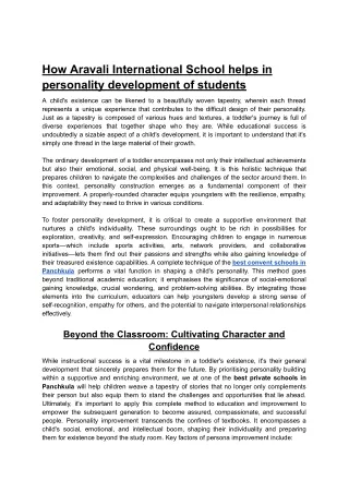 How Do Aravali International School help in the Personality Development of Students