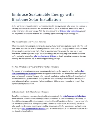 Solar Panel Installer Brisbane