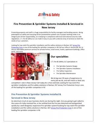 Sprinkler Systems Installation In New Jersey | Jtfiresafety.com