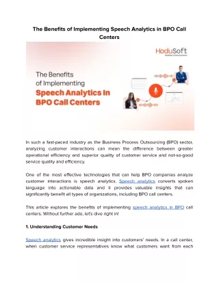 HoduSoft-Web 2.0-The Benefits of Implementing Speech Analytics in BPO Call Centers