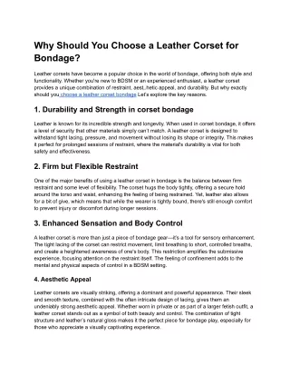 Why Should You Choose a Leather Corset for Bondage