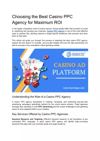 Choosing the Best Casino PPC Agency for Maximum ROI