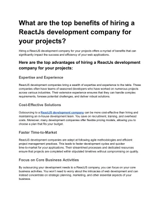 What are the top benefits of hiring a ReactJs development company for your projects?